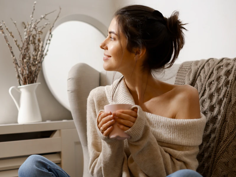 Women happy at home after receiving menatl health support